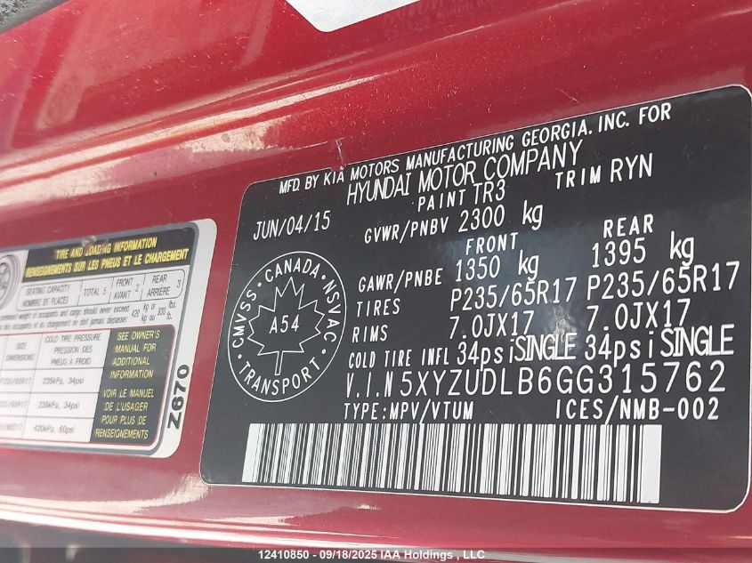 2016 Hyundai Santa Fe Sport 2.4 Premium VIN: 5XYZUDLB6GG315762 Lot: 12410850