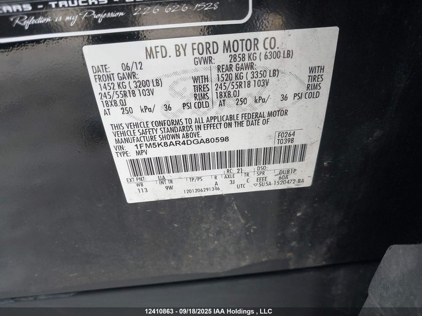 2013 Ford Police Interceptor VIN: 1FM5K8AR4DGA80598 Lot: 12410863