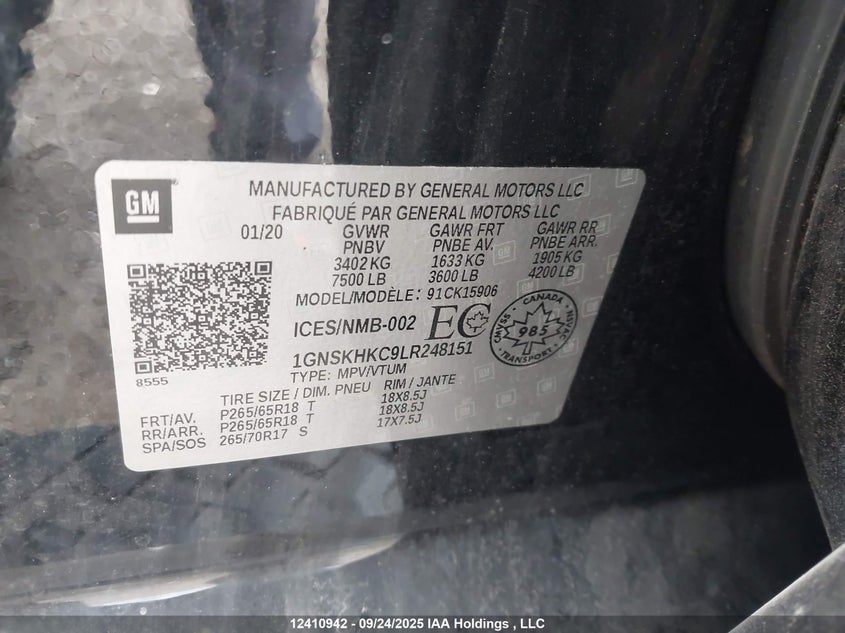 1GNSKHKC9LR248151 2020 CHEVROLET SUBURBAN photo no. 9