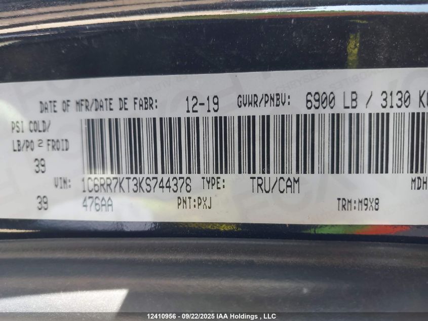 2019 Ram 1500 Classic St VIN: 1C6RR7KT3KS744378 Lot: 12410956