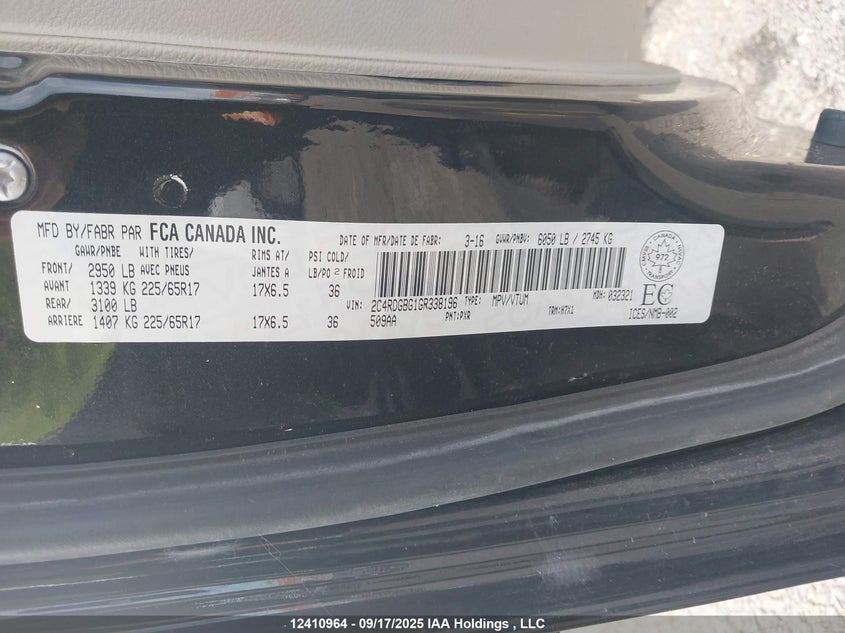 2016 Dodge Grand Caravan Se VIN: 2C4RDGBG1GR338196 Lot: 12410964