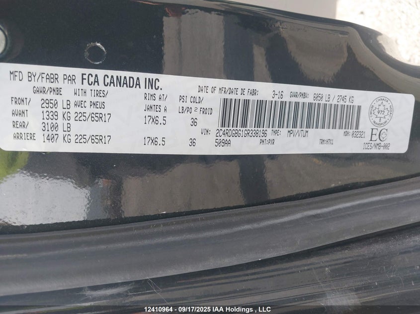 2016 Dodge Grand Caravan Se VIN: 2C4RDGBG1GR338196 Lot: 12410964