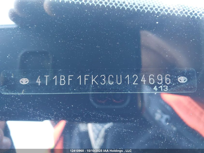 2012 Toyota Camry VIN: 4T1BF1FK3CU124696 Lot: 12410968