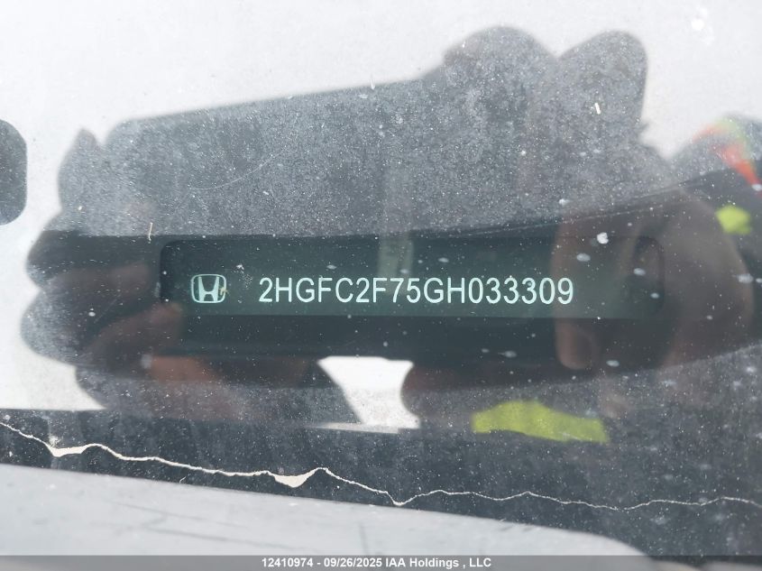 2016 Honda Civic Ex VIN: 2HGFC2F75GH033309 Lot: 12410974
