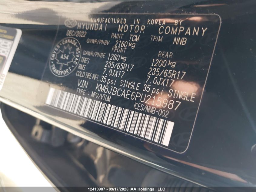 2023 Hyundai Tucson Preferred Awd VIN: KM8JBCAE6PU215987 Lot: 12410987