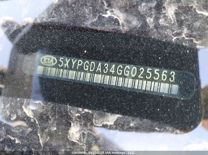 2016 Kia Sorento 2.4L Lx VIN: 5XYPGDA34GG025563 Lot: 12410989