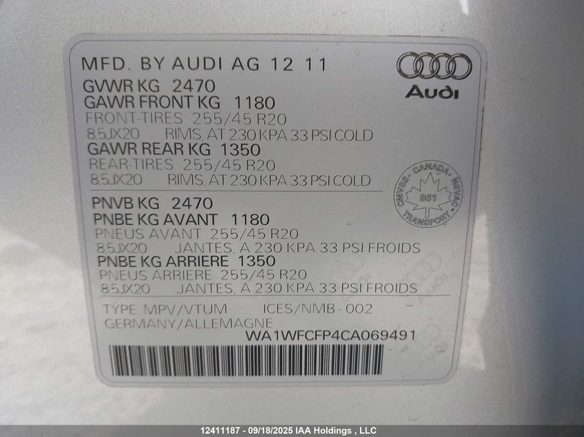 WA1WFCFP4CA069491 2012 AUDI Q5 photo no. 9
