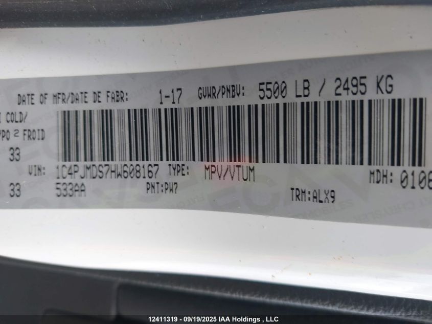 2017 Jeep Cherokee Limited VIN: 1C4PJMDS7HW608167 Lot: 12411319