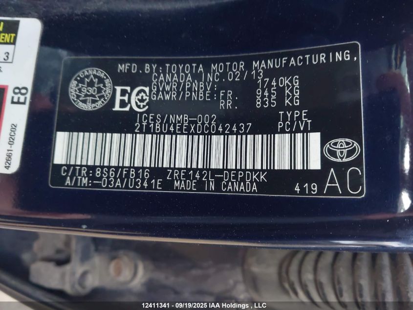 2013 Toyota Corolla Ce VIN: 2T1BU4EEXDC042437 Lot: 12411341