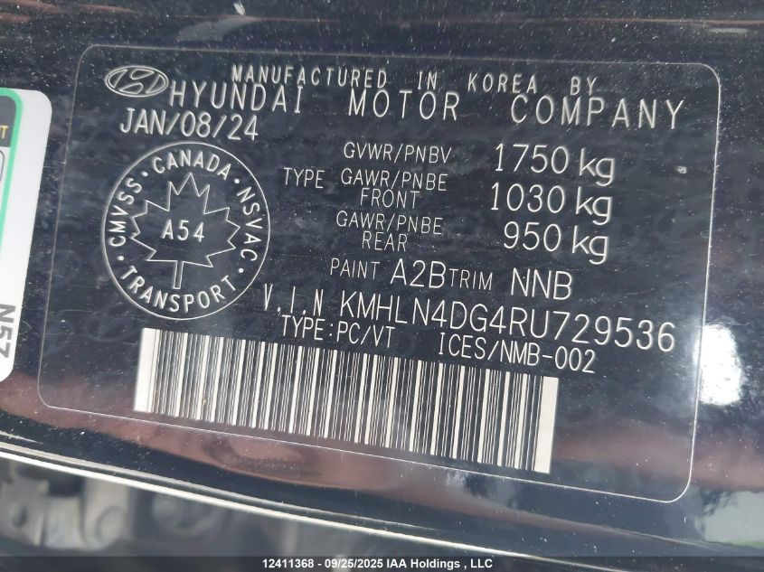 2024 Hyundai Elantra Luxury VIN: KMHLN4DG4RU729536 Lot: 12411368