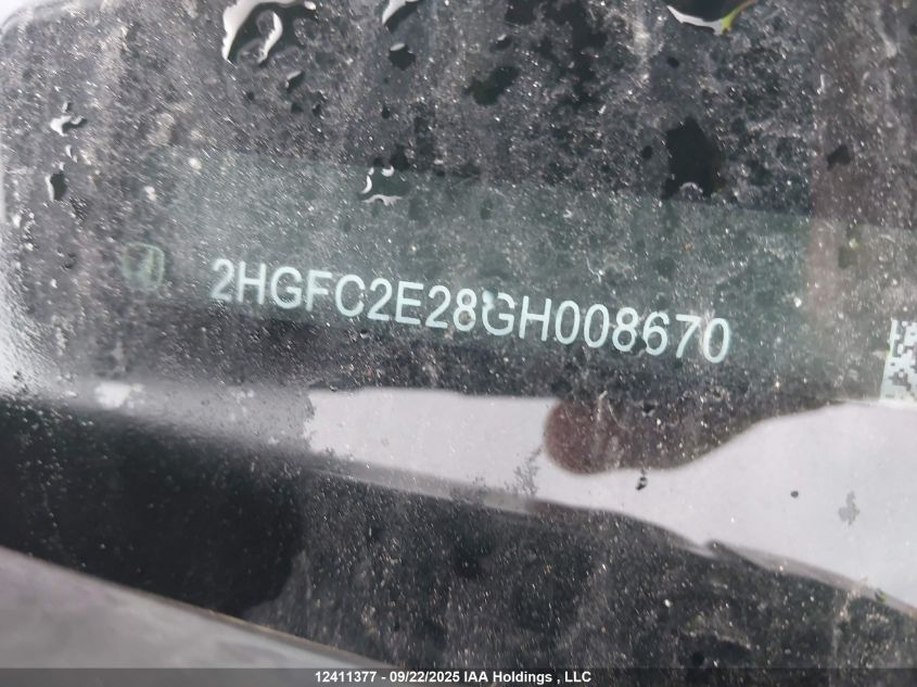2016 Honda Civic VIN: 2HGFC2E28GH008670 Lot: 12411377