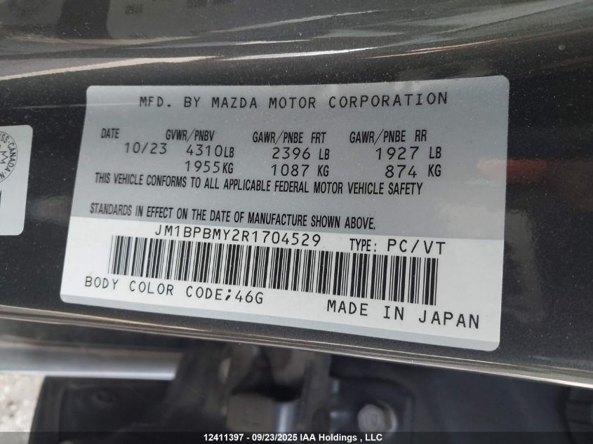 2024 Mazda Mazda3 Gt W/Turbo VIN: JM1BPBMY2R1704529 Lot: 12411397