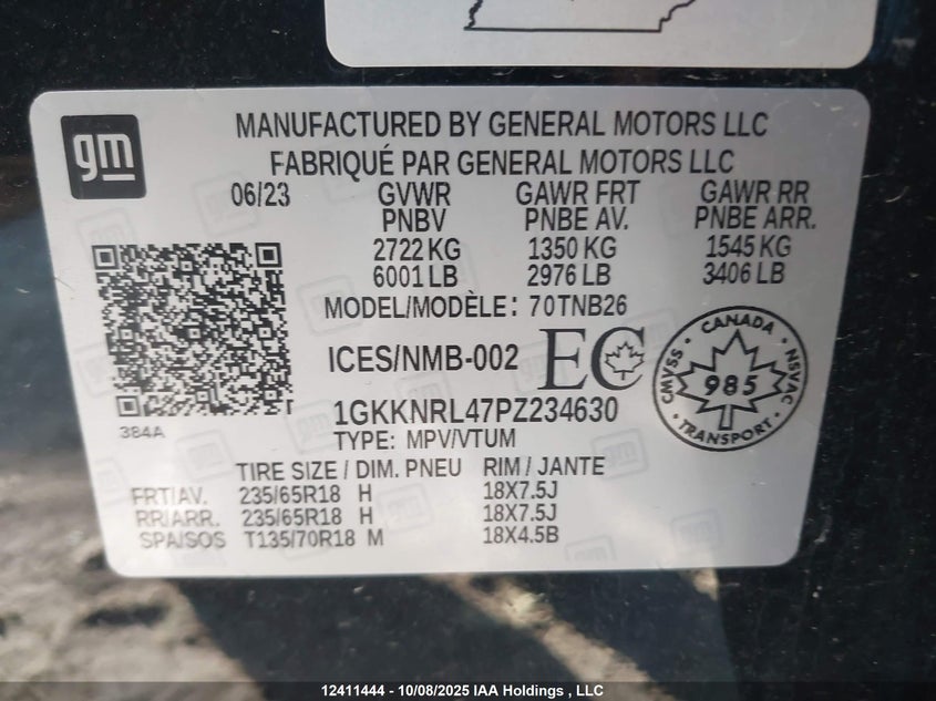 2023 GMC Acadia Sle VIN: 1GKKNRL47PZ234630 Lot: 12411444