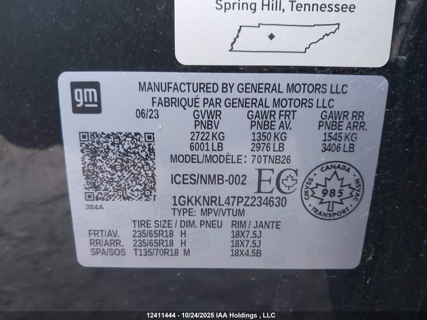 2023 GMC Acadia Sle VIN: 1GKKNRL47PZ234630 Lot: 12411444