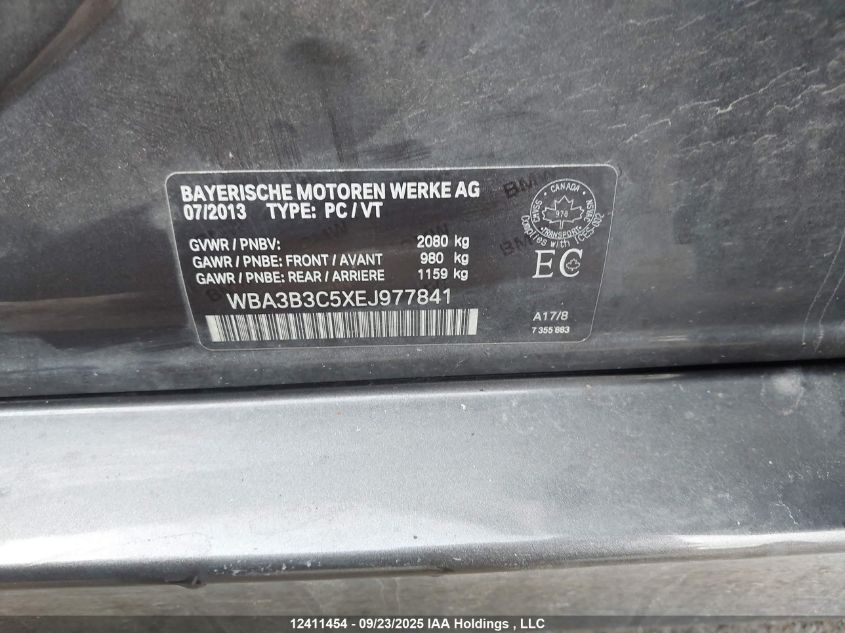 2014 BMW 3 Series VIN: WBA3B3C5XEJ977841 Lot: 12411454