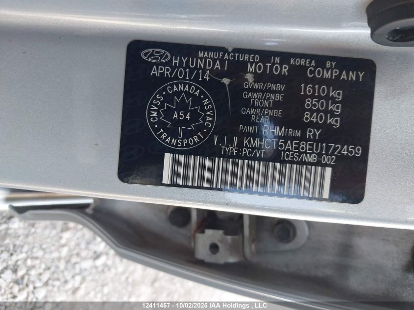 2014 Hyundai Accent Gls/Gs VIN: KMHCT5AE8EU172459 Lot: 12411457