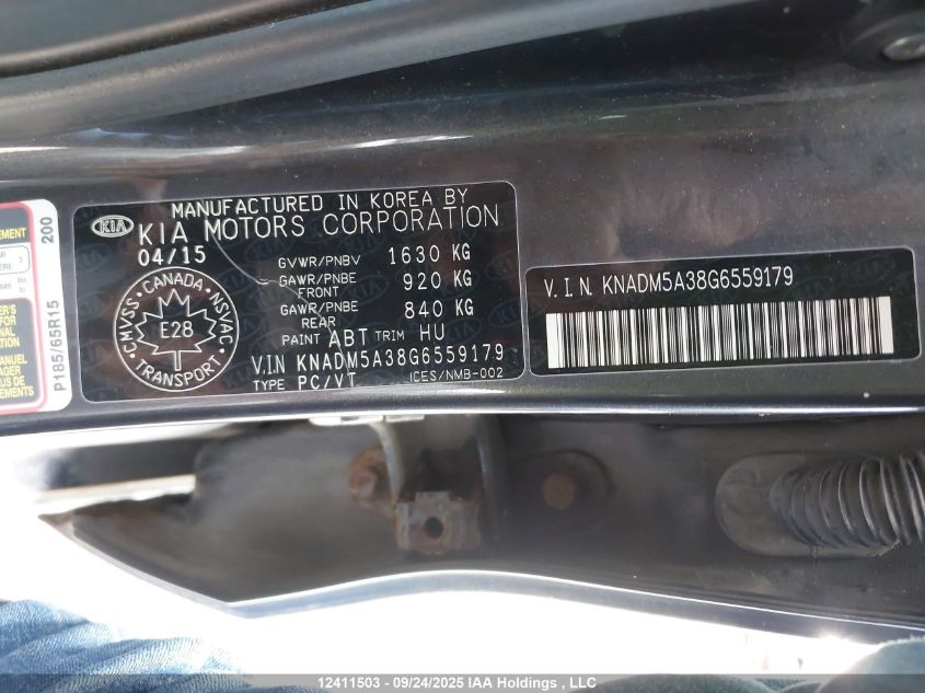 2016 Kia Rio Ex/Ex+ W/Sunroof/Lx/Lx+/Lx+ Eco/Sx VIN: KNADM5A38G6559179 Lot: 12411503