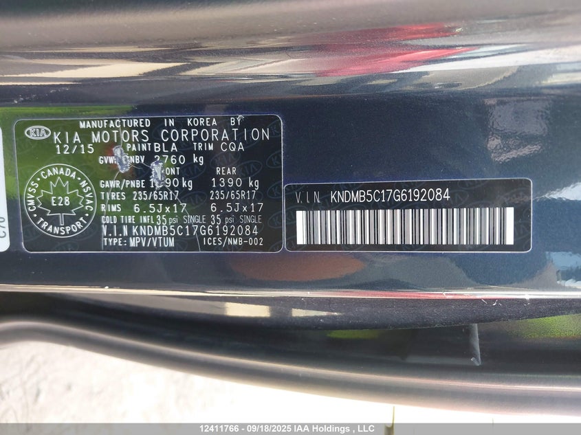 KNDMB5C17G6192084 2016 KIA SEDONA photo no. 9