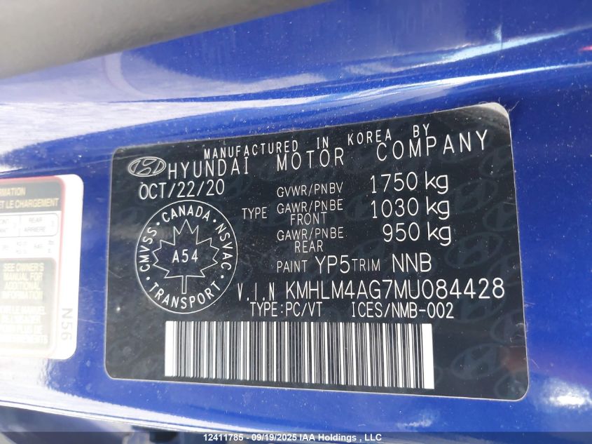 2021 Hyundai Elantra VIN: KMHLM4AG7MU084428 Lot: 12411785