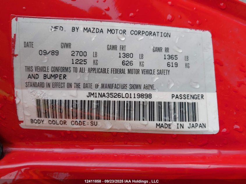 1990 Mazda Mx-5 Miata VIN: JM1NA3526L0119898 Lot: 12411858