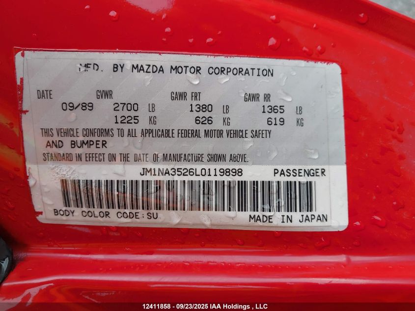 1990 Mazda Mx-5 Miata VIN: JM1NA3526L0119898 Lot: 12411858