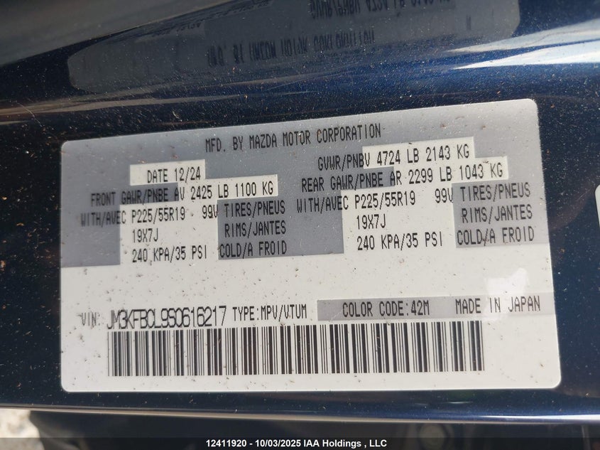 2025 Mazda Cx-5 Gs/Kuro VIN: JM3KFBCL9S0616217 Lot: 12411920