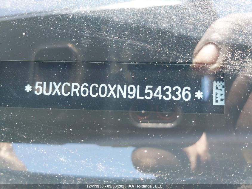 2022 BMW X5 xDrive40I VIN: 5UXCR6C0XN9L54336 Lot: 12411933