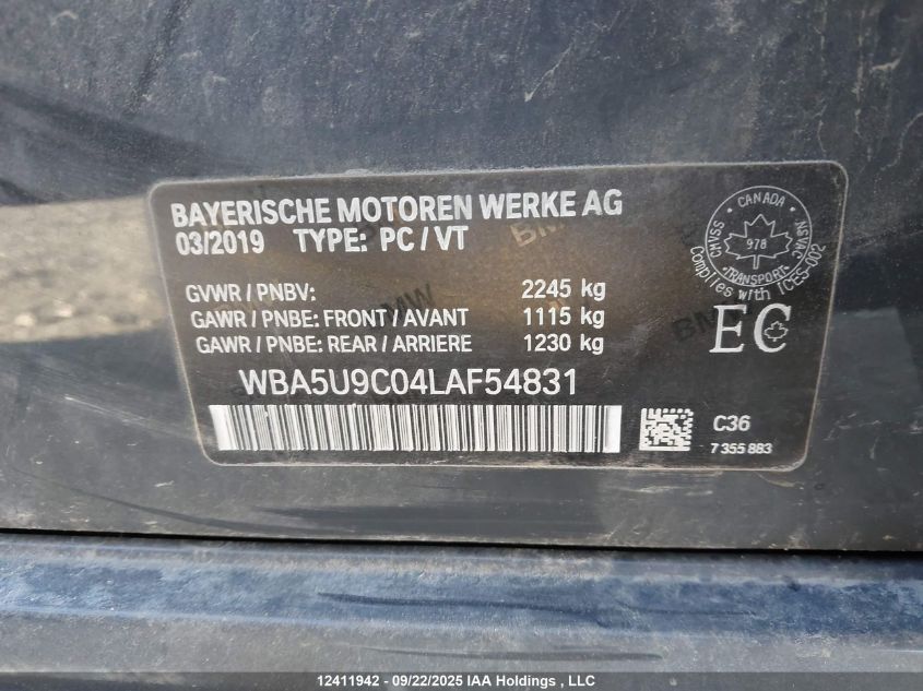 2020 BMW M340Xi VIN: WBA5U9C04LAF54831 Lot: 12411942