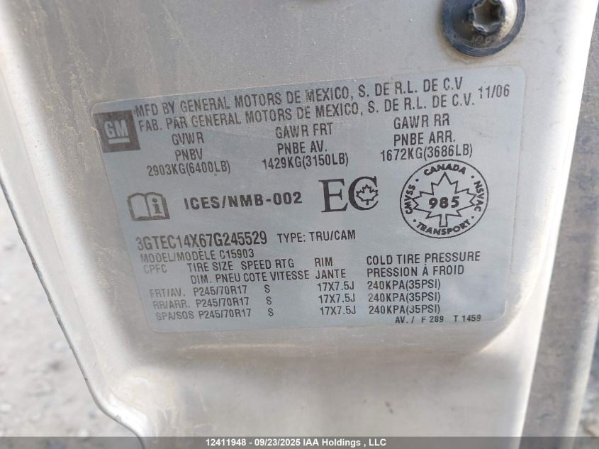 2007 GMC Sierra 1500 Sl/Value Leader/Wt VIN: 3GTEC14X67G245529 Lot: 12411948