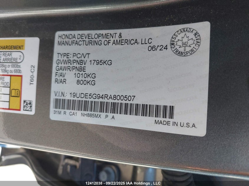 2024 Acura Integra VIN: 19UDE5G94RA800507 Lot: 12412038