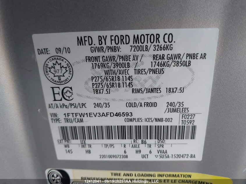 1FTFW1EV3AFD46593 2010 FORD F-150 photo no. 19