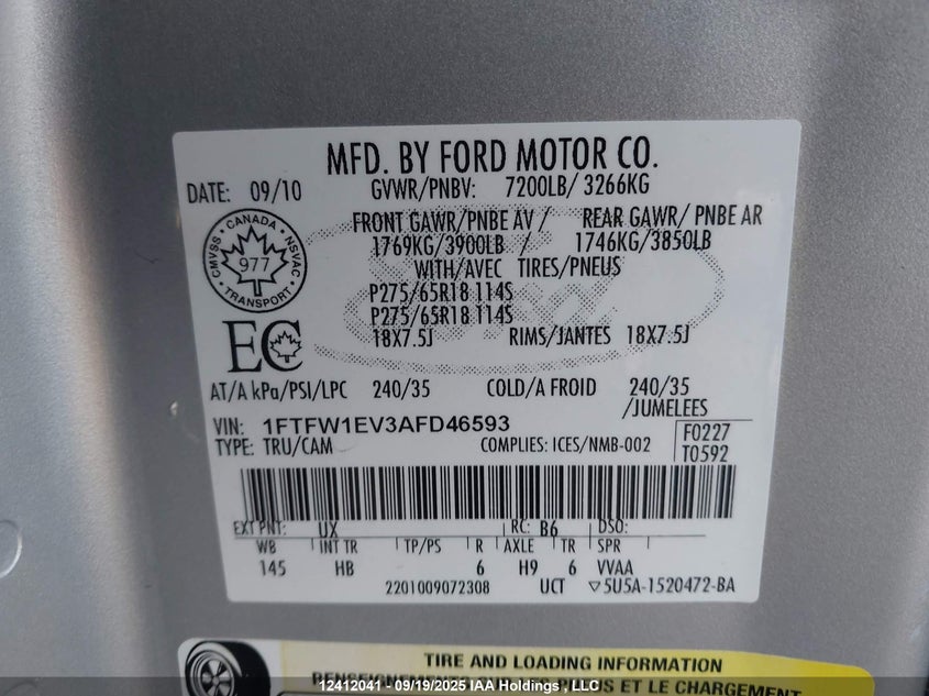1FTFW1EV3AFD46593 2010 FORD F-150 photo no. 9