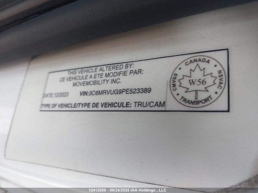 2023 Ram Promaster 3500 3500 High VIN: 3C6MRVUG9PE523389 Lot: 12412058