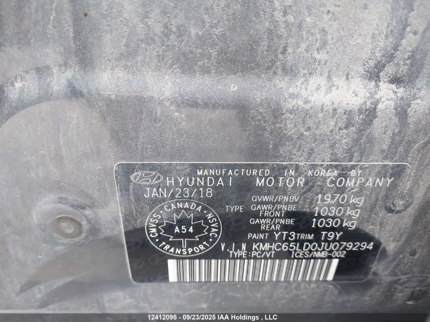 2018 Hyundai Ioniq VIN: KMHC65LD0JU079294 Lot: 12412095