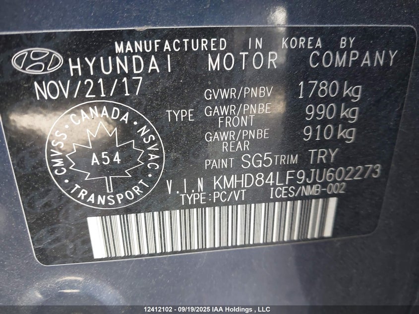 KMHD84LF9JU602273 2018 HYUNDAI ELANTRA photo no. 9