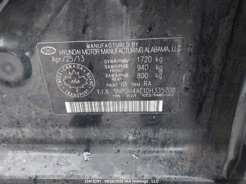 2013 Hyundai Elantra Gl VIN: 5NPDH4AE1DH335708 Lot: 12412191