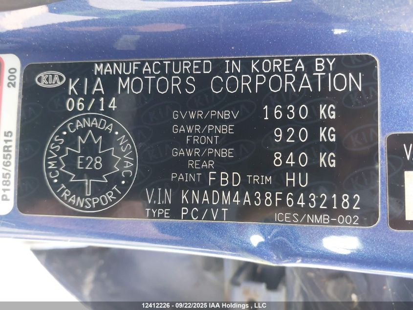 2015 Kia Rio Lx VIN: KNADM4A38F6432182 Lot: 12412226