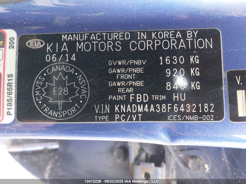 2015 Kia Rio Lx VIN: KNADM4A38F6432182 Lot: 12412226