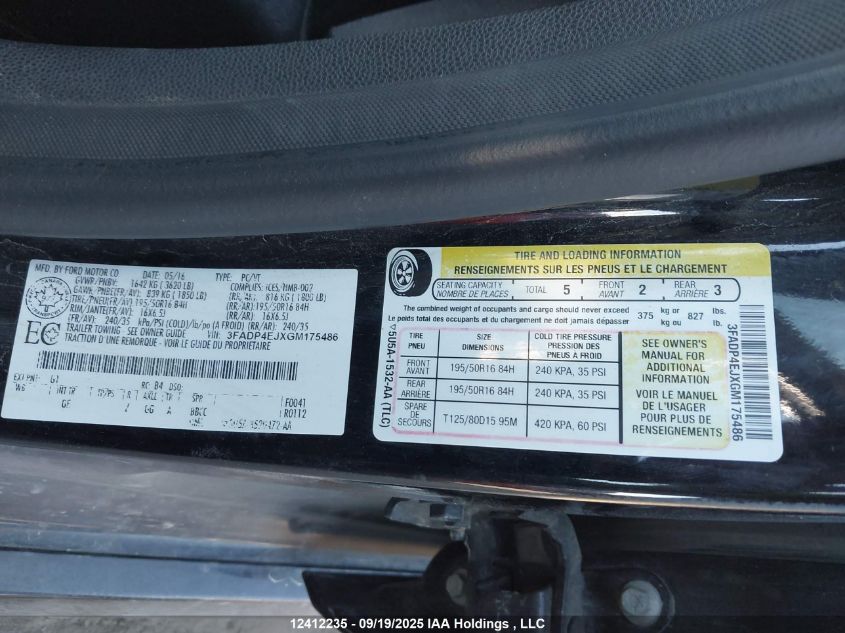 2016 Ford Fiesta Se VIN: 3FADP4EJXGM175486 Lot: 12412235