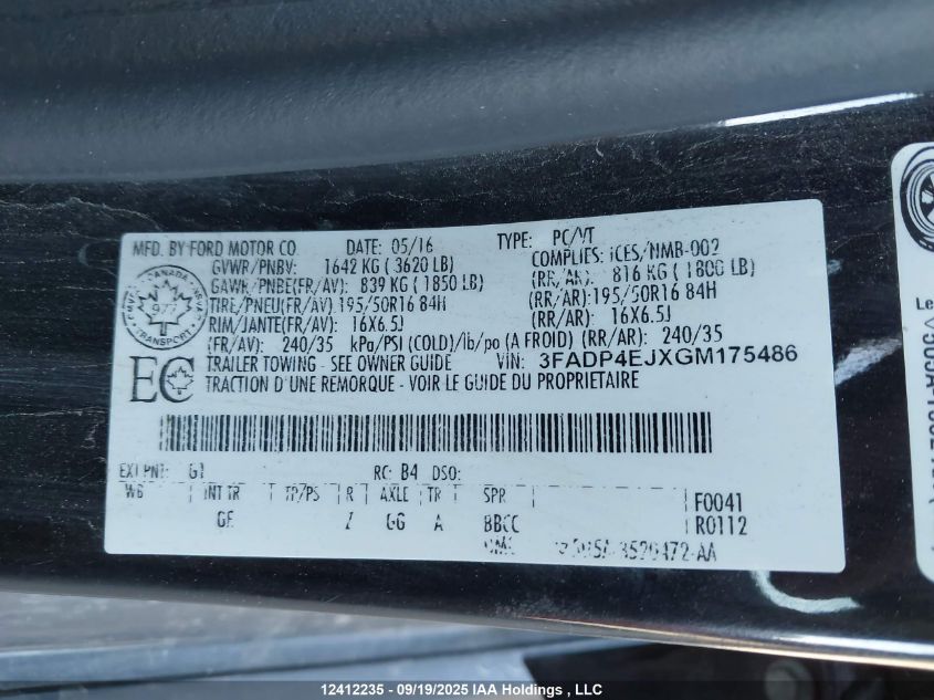 2016 Ford Fiesta Se VIN: 3FADP4EJXGM175486 Lot: 12412235