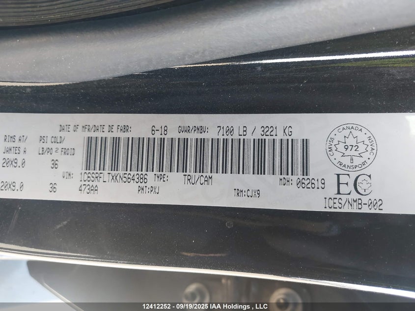 1C6SRFLTXKN564386 2019 RAM 1500 photo no. 9