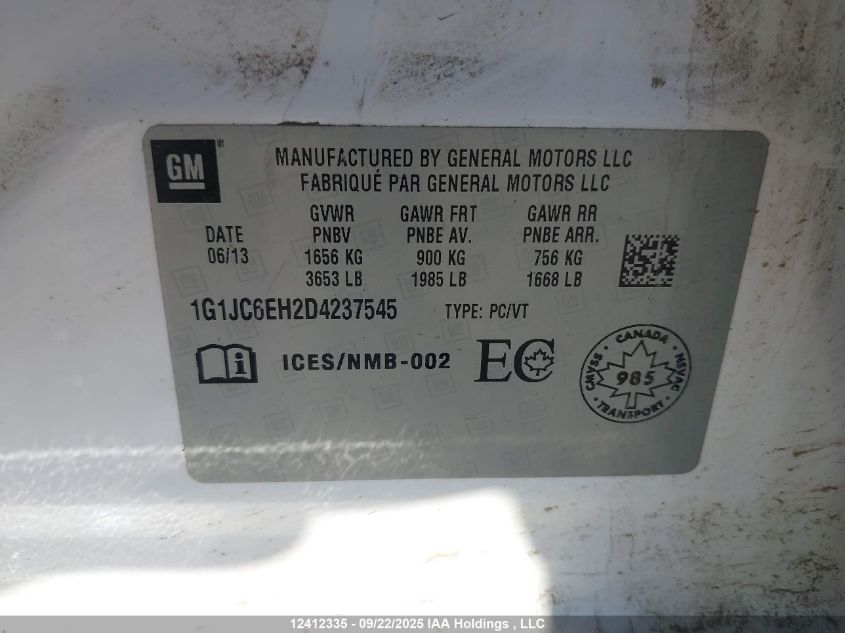 2013 Chevrolet Sonic Lt Auto VIN: 1G1JC6EH2D4237545 Lot: 12412335