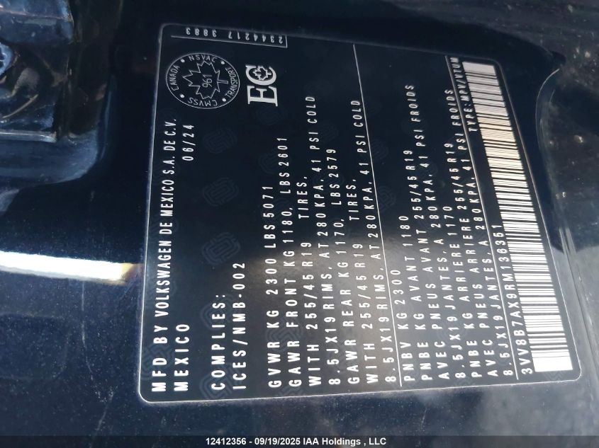 2024 Volkswagen Tiguan Comfortline R-Line Black Edition VIN: 3VV8B7AX9RM136351 Lot: 12412356