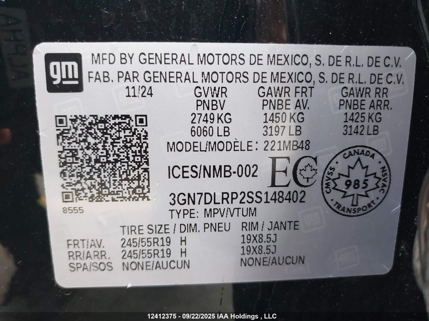 3GN7DLRP2SS148402 2025 CHEVROLET EQUINOX photo no. 9