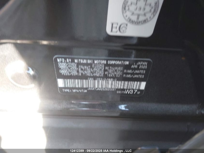 2025 Mitsubishi Eclipse Cross Es VIN: JA4ATUAA2SZ620061 Lot: 12412389