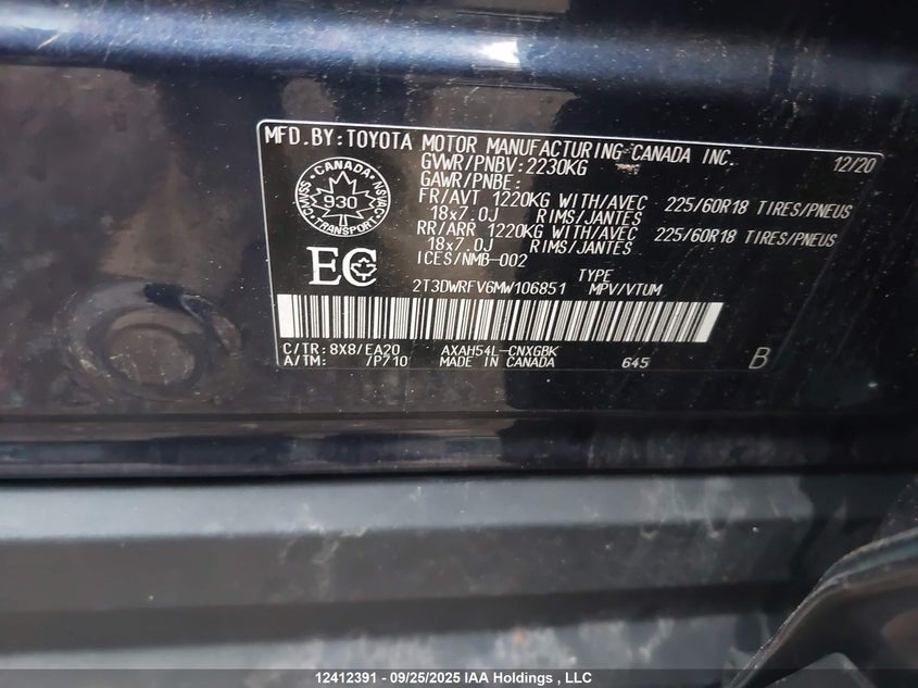 2T3DWRFV6MW106851 2021 TOYOTA RAV 4 photo no. 9