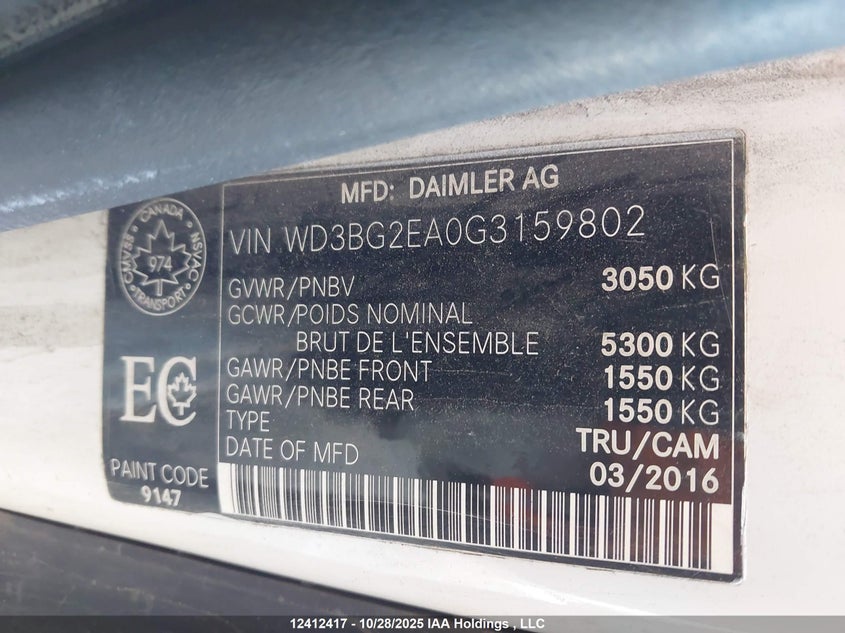 WD3BG2EA0G3159802 2016 MERCEDES-BENZ METRIS photo no. 9