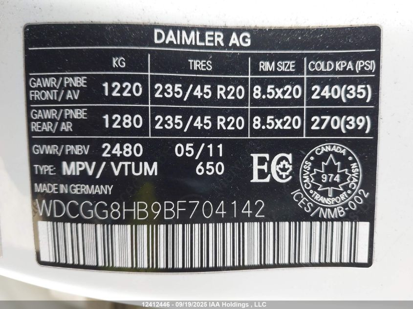 2011 Mercedes-Benz Glk 350 4Matic VIN: WDCGG8HB9BF704142 Lot: 12412446