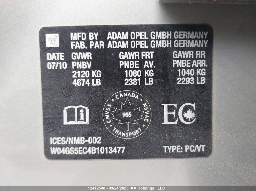 2011 Buick Regal Cxl VIN: W04GS5EC4B1013477 Lot: 12412500