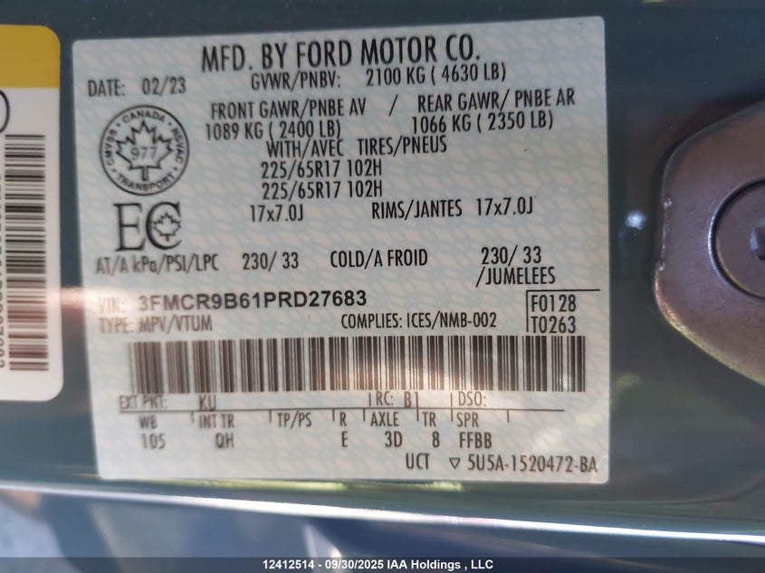 3FMCR9B61PRD27683 2023 FORD BRONCO SPORT photo no. 18